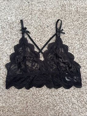 Scallop Black Lace Bralette with Delicate Bows & Strappy Back
